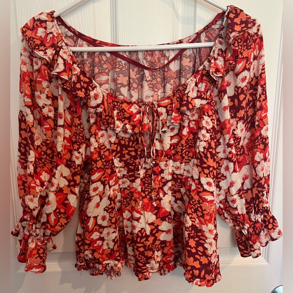 Free People Sweet Memories Fruit Punch Combo Ruffle Blouse, Size XS New